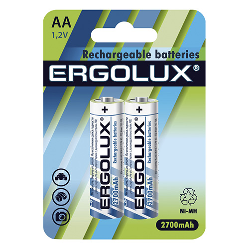 Ergolux батарейка аккумул. АА-2700mAh Ni-Mh BL-2 (NHAA2700BL2, 1.2В) 2/24/384 оптом