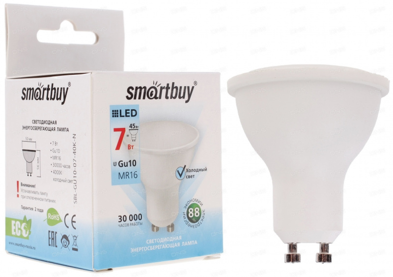 Smartbuy лампа LED-JCDRC  7 Вт GU10 4000K SBL-GU10-07-40K-N (10/100) оптом