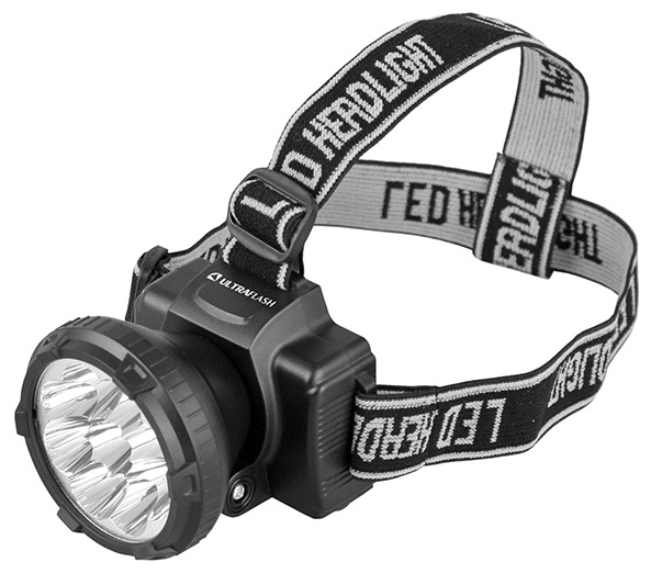 Ultraflash фонарь 5363 LED налобный аккум. (220В, чёрный, 9LED, 2 реж,пласт, бокс) 1/5/100 оптом