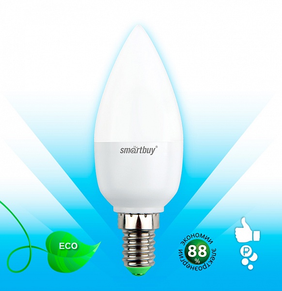 Smartbuy лампа LED-СВЕЧА  7 Вт E14 3000K SBL-C37-07-30K-E14 (10\100) оптом