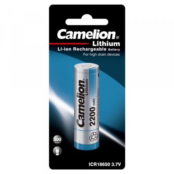 Camelion батарейка аккум. ICR18650  3.7V-2200mAh Li-Ion (ноутбук, мощн.осветит.приборы) 1/12! оптом