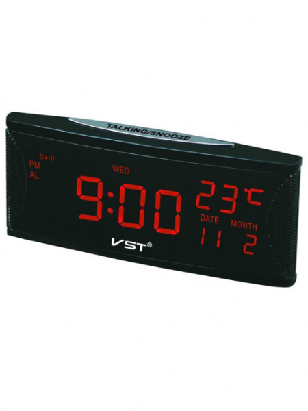VST-719W1 часы электронные (красные цифры) дата+температура,кабель+блок входят в комплект   оптом
