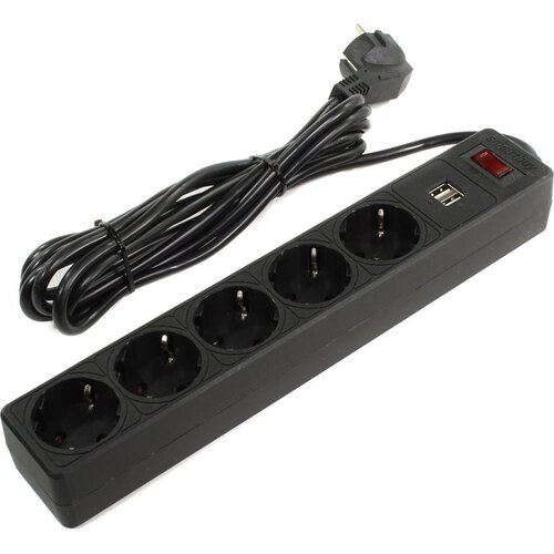 Smartbuy сетевой фильтр с USB 5 розеток 3м чёрный (10А, 2,2 кВт) SBSP-30U-K (1/45) оптом