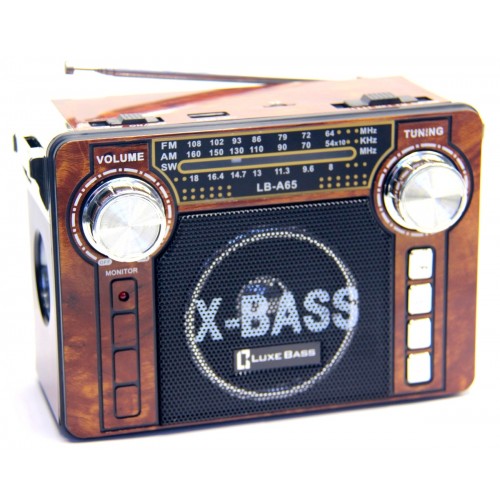 Радиоприёмник LUXE BASS LB-A65 +аккумулятор+USB/SD+фонарик коричневый   оптом